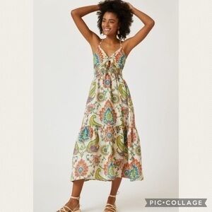 Anthropologie Ranna Gill Tie Front Floral Midi Dress
